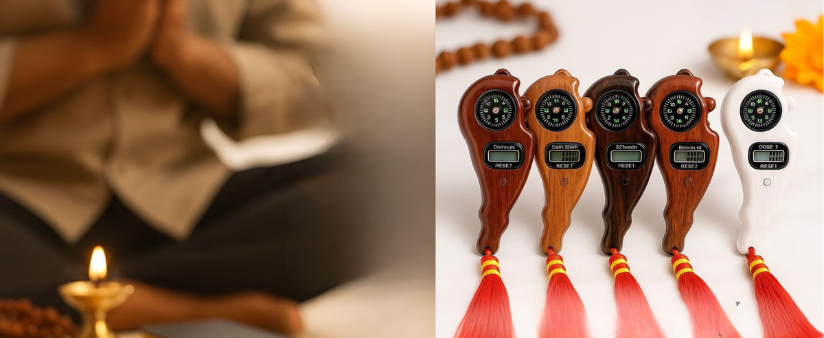 Multicolour Digital Jap Counter – Wooden Electronic Mantra Chanting Counter with Red Tassel