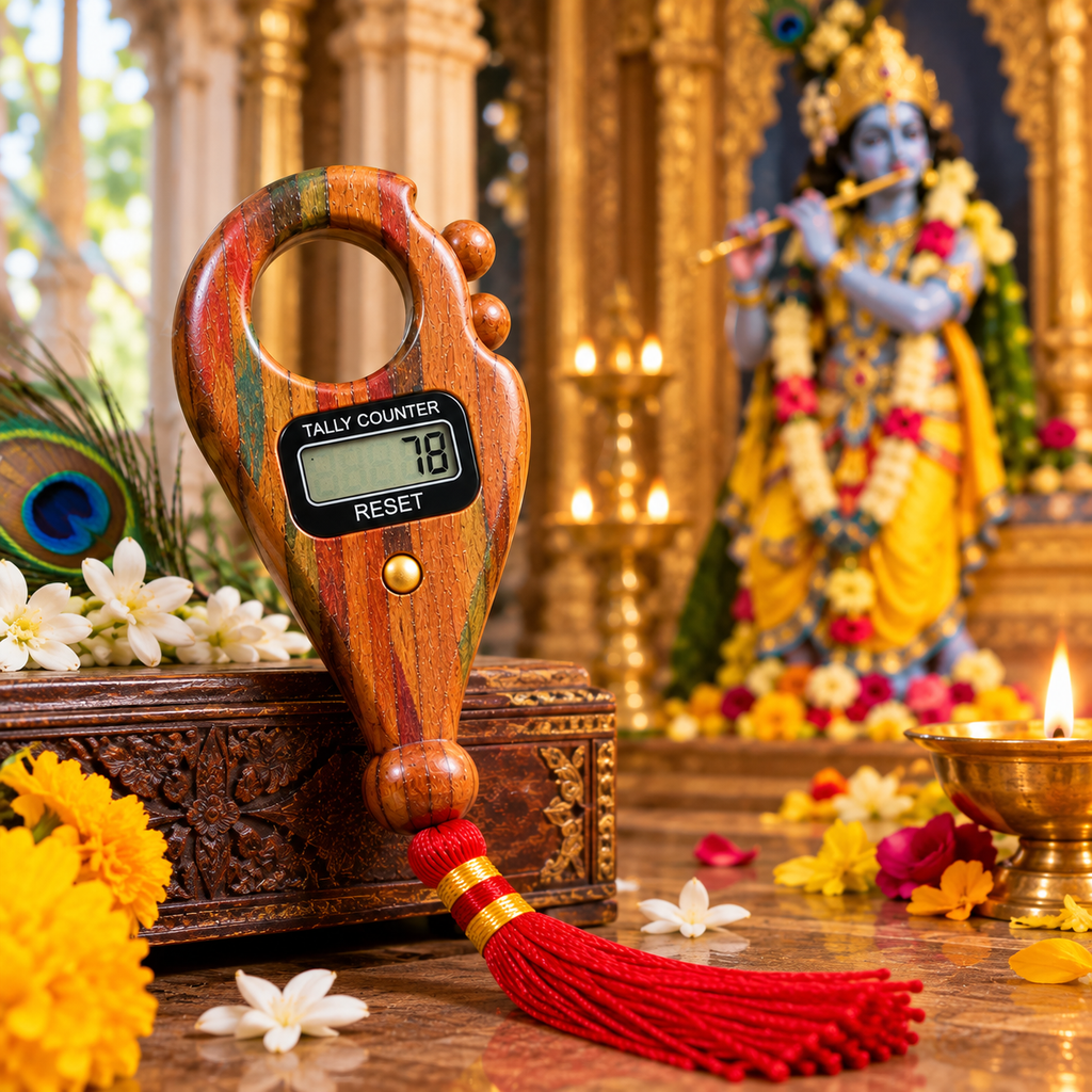 Multicolour Digital Jap Counter – Wooden Electronic Mantra Chanting Counter with Red Tassel